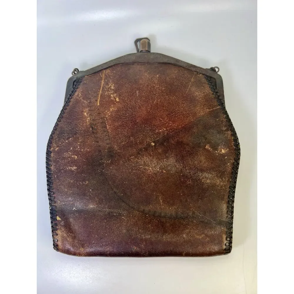 VTG Hand Tooled Leather Purse Turn Lock Clasp Early 1900s Art Nouveau Antique